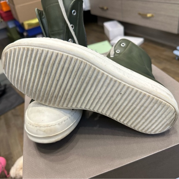 RICK OWENS Green Calfskin High Sneakers - Picture 5 of 10